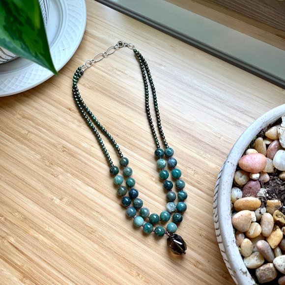 Green pearl & topaz multistrand necklace - Picture 1 of 7